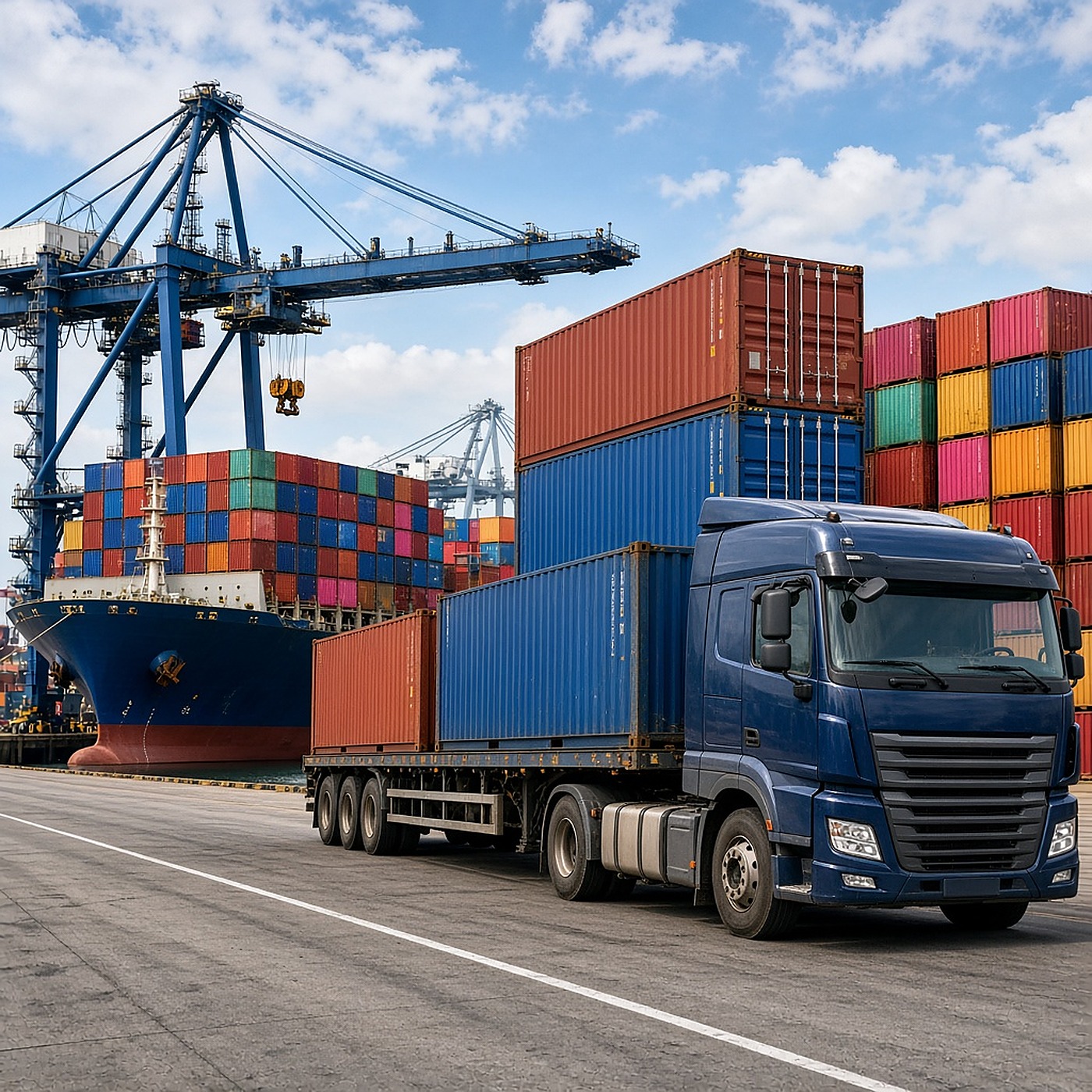 Cargo ship and containers for export support
